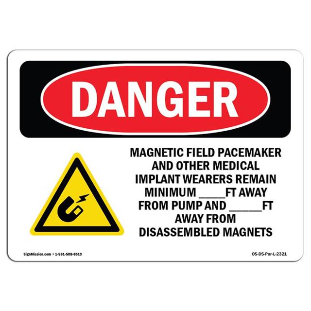 SignMission OS-DS-A-1218-L-2321 12 x 18 in. OSHA Danger Sign - Magnetic Field Pacemaker & Other Medical