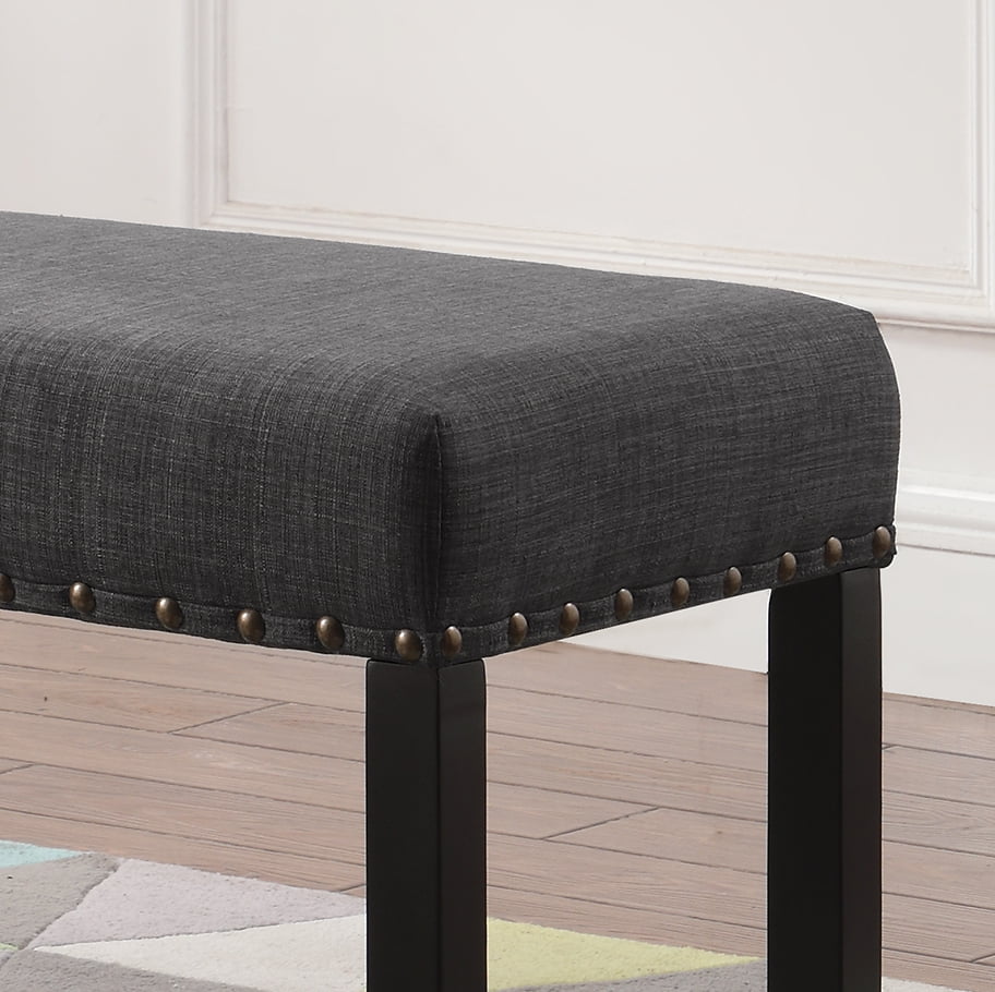 Roundhill Biony Gray Fabric Dining Bench with Nailhead Trim
