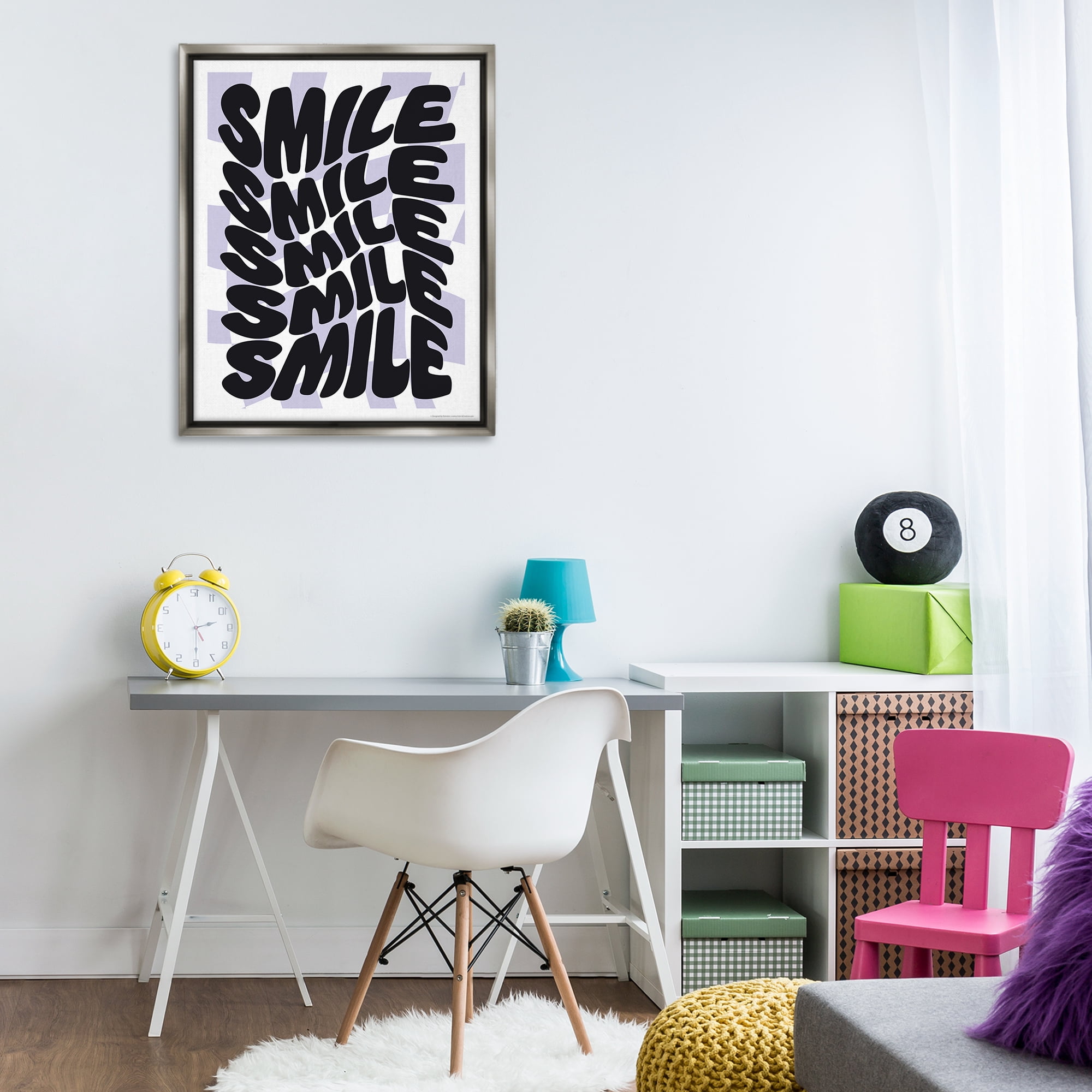 Stupell Industries Wavy Smile Typography Text & Numbers Painting Gray Floater Framed Canvas Art Print Wall Art, 25 x 31