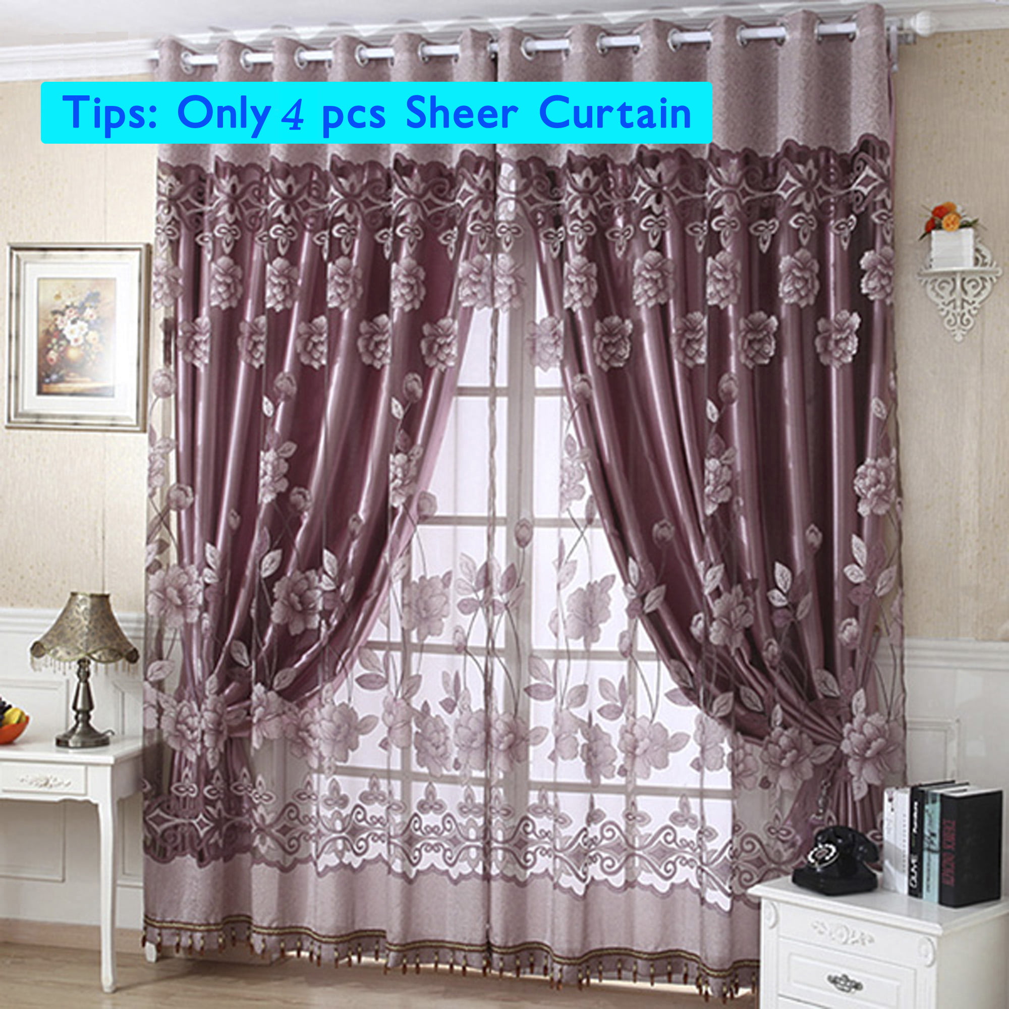 Hotel Valances Colors Floral Tulle Voile Door Window Curtain Drape Panel Sheer 
