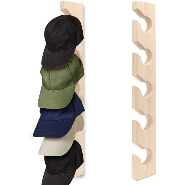 Vacemry 2Pcs Wooden Hat Rack Wall Mounted, Vertical Baseball Cap Organizer With 5 No-Mark Clips, Space Saving Storage For Entrance Hallway Laundry Room Closet Bedroom Door Decor