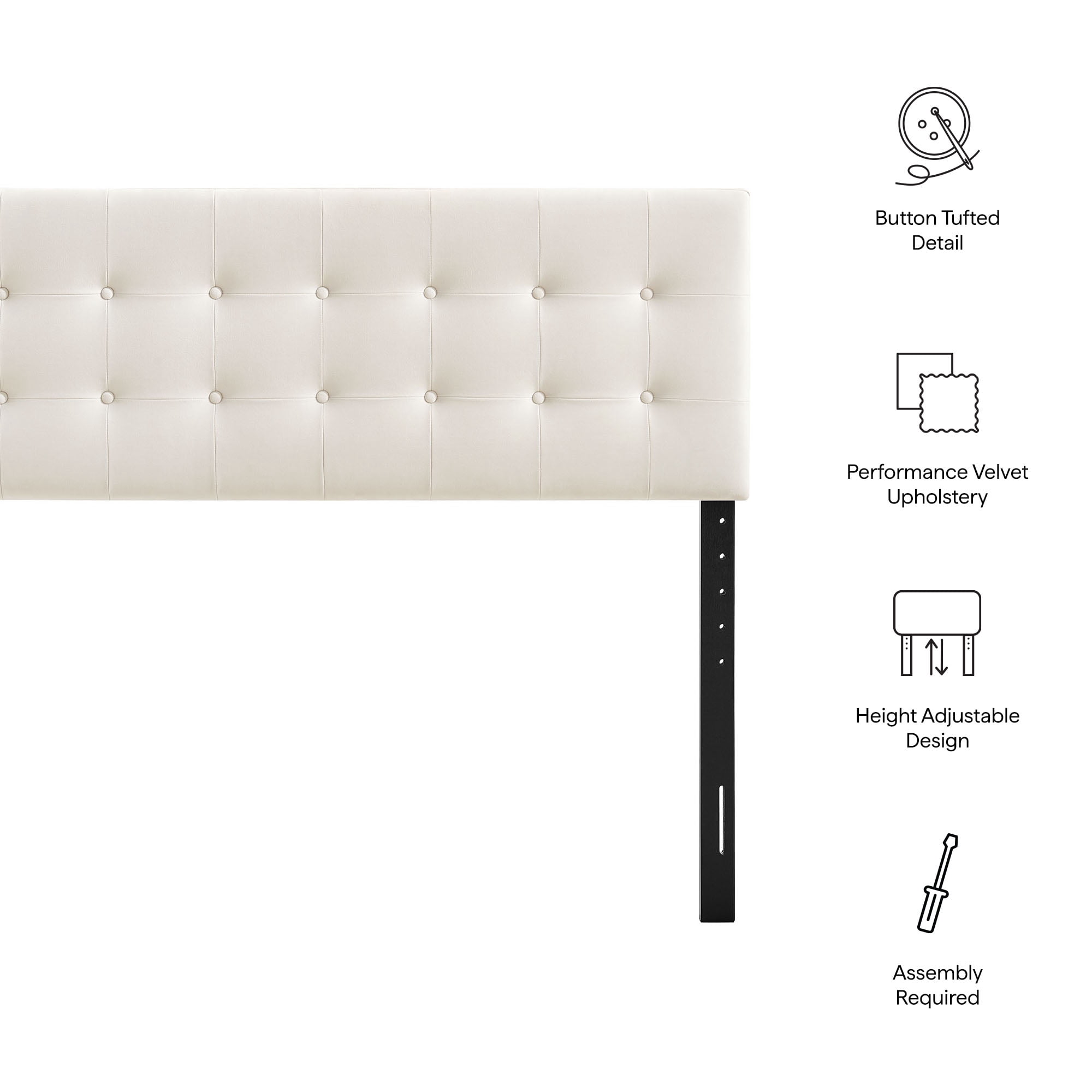 Emily Stain-Resistant Performance Velvet Full Size Headboard in Alabaster