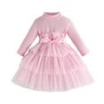 thumbnail image 2 of LYHaoo Elegant Girls Long Sleeve High Neck Solid Color Tiered Dress For And Autumn Party Occasion，Girls Dresses for School Sizes 12-18 Months Pink, 2 of 7