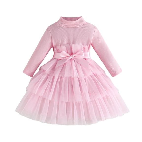 JCCXIN Toddler Girls Dresses Elegant Girls Long Sleeve High Neck Solid Color Tiered Dress For And Autumn Party Occasion Girls Clothes 9-12 Months