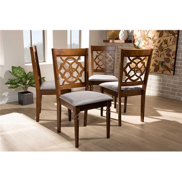 Wholesale Interiors RH332C-Grey-Walnut-DC-4PK 37.4 x 18.70 x 20.50 in. Baxton Studio Lylah Modern & Contemporary Grey Fabric Upholstered & Walnut Brown Finished Wood Dining Chair Set - 4 Piece