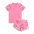thumbnail image 1 of MSemis Kids Girls Short Sleeve Swimwear Quick Dry Swimming Costume Swimsuit Rashguard UV Sun Protection Pink L, 1 of 7