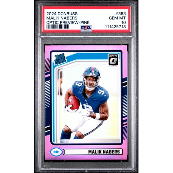 Graded 2024 Panini Donruss Malik Nabers #383 Optic Preview Pink Rookie RC Football Card PSA 10 Gem Mint