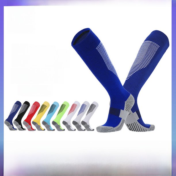 Calcetines de fútbol para niños con patrón de color y parte inferior de toalla, calcetines de fútbol antideslizantes hasta la rodilla para adultos, calcetines deportivos de rayas de tubo