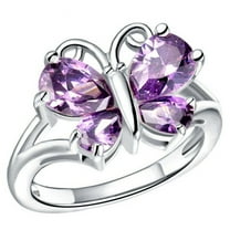 DESIGNIC Purple Sterling Silver Rings - Shiny Glamorous, Timeless Beauty, Combination 1