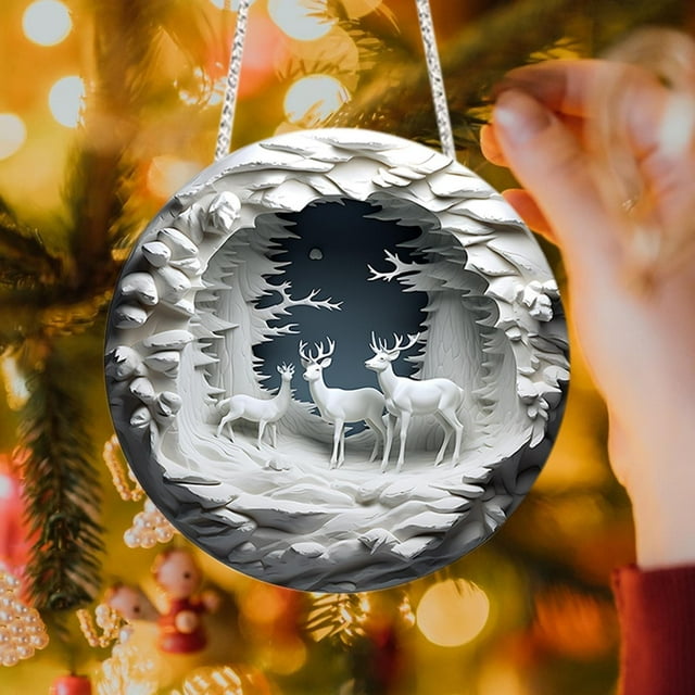 Ma Commande Décorations de Noël Rondes en Acrylique Panneau Suspendu Renne Décorations Murales Festives