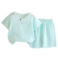 thumbnail image 2 of YUSIM Toddler Boys Cotton Linen Outfits Set- Casual Short Sleeve Summer Breathable Kids Clothes Shirts and Shorts Green Size 5 T, 2 of 5