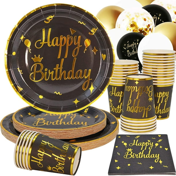 Nappe Jetable Papier Happy Birthday Noire - Happy Birthday 