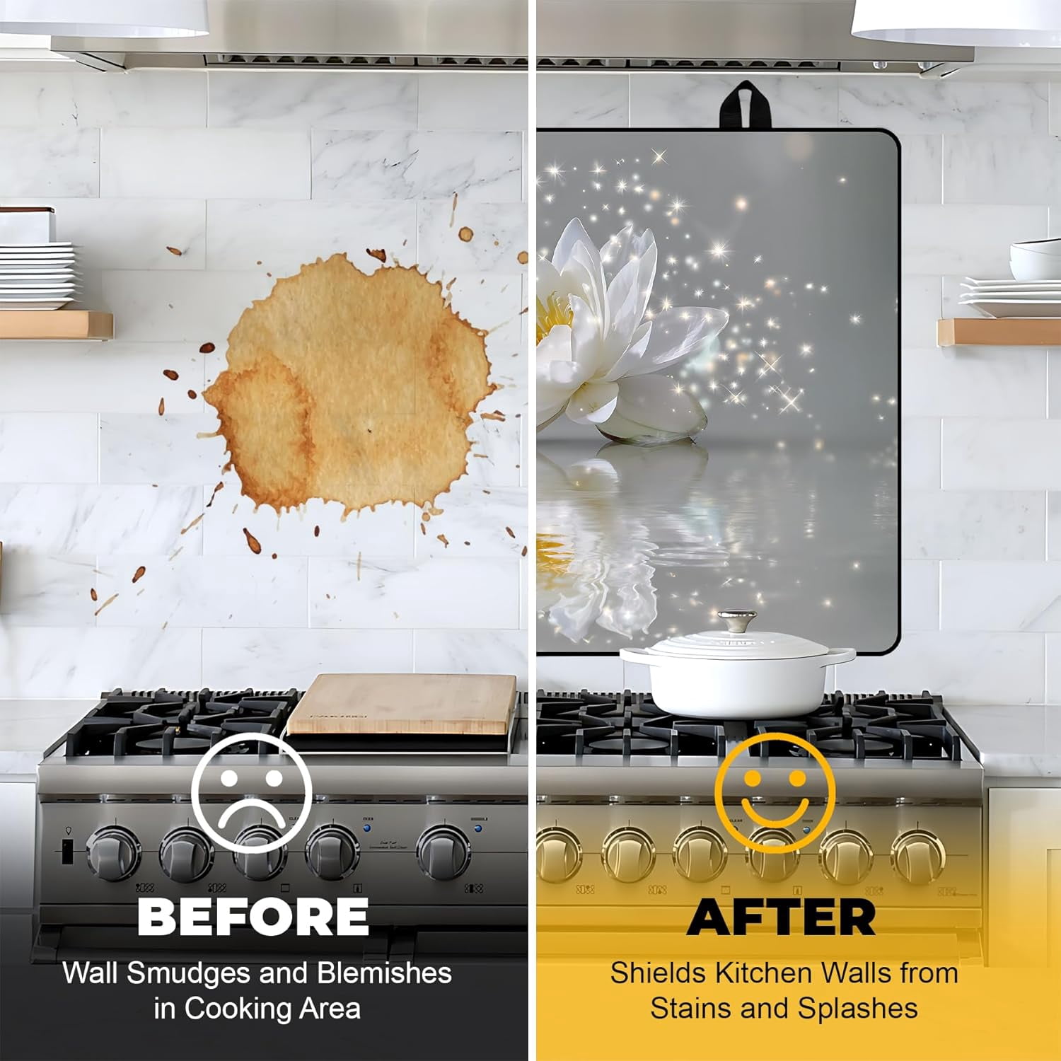 Stove Top Cover for Electric Stove 28.5x20.5 Inch Silicone Stove Topper & Protector, Scratch-Resistant Decorative Kitchen Mat for Electric/Glass Stove Top (Glittering White Lotus)