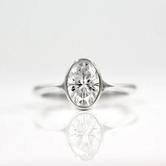 solitaire jewels 1.5CT Bezel Set Oval Moissanite Engagement Ring For Women, 14K White Gold Plating Over Silver, D Color VVS Clarity