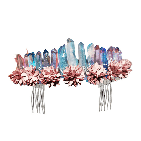 

Raw Crystal Quartz Tiara Headband - Moon Stars Crystal Boho Tiara Hairband Moon Goddess Crown Wedding Bride Headpiece for Woman - shape6