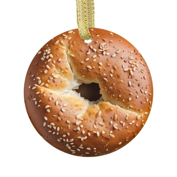 New York Bagel with Sesame Seeds Comfort Food Lovers Foodie Novelty Holiday Christmas Ornament Xmas Tree Gift (Flat Design Printed on Ceramic, NOT 3D)