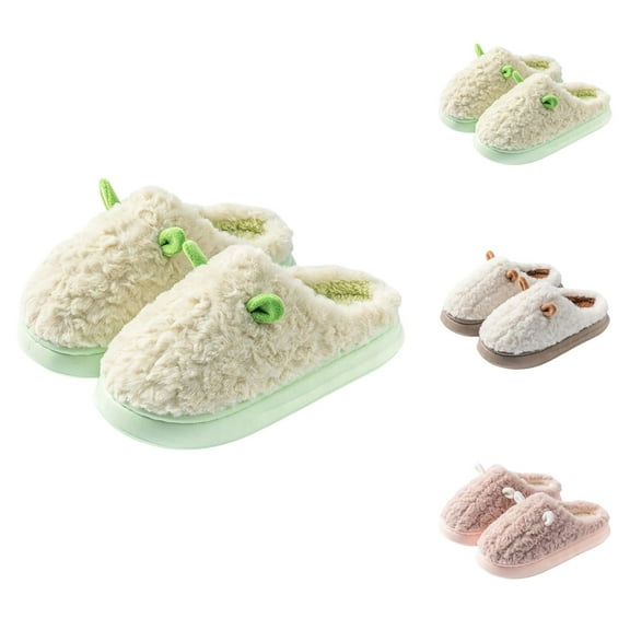 Winter Slippers for Women 2025 Cute Furry Fleece Lined Warm Cozy Slip On Slippers Indoor Non Slip House Shoes