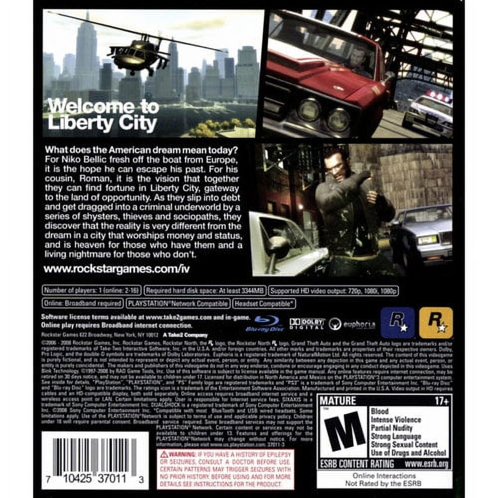 Grand Theft Auto IV, Rockstar Games, PlayStation 3, 710425370113 