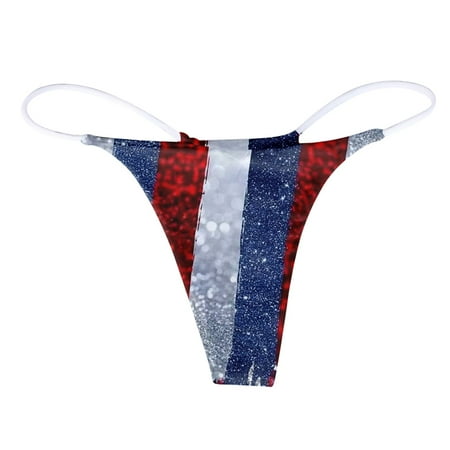 

4th of July Independence Day Womens Lingerie Printed Panties T Back Comfort Soft Low Rise Underpants
