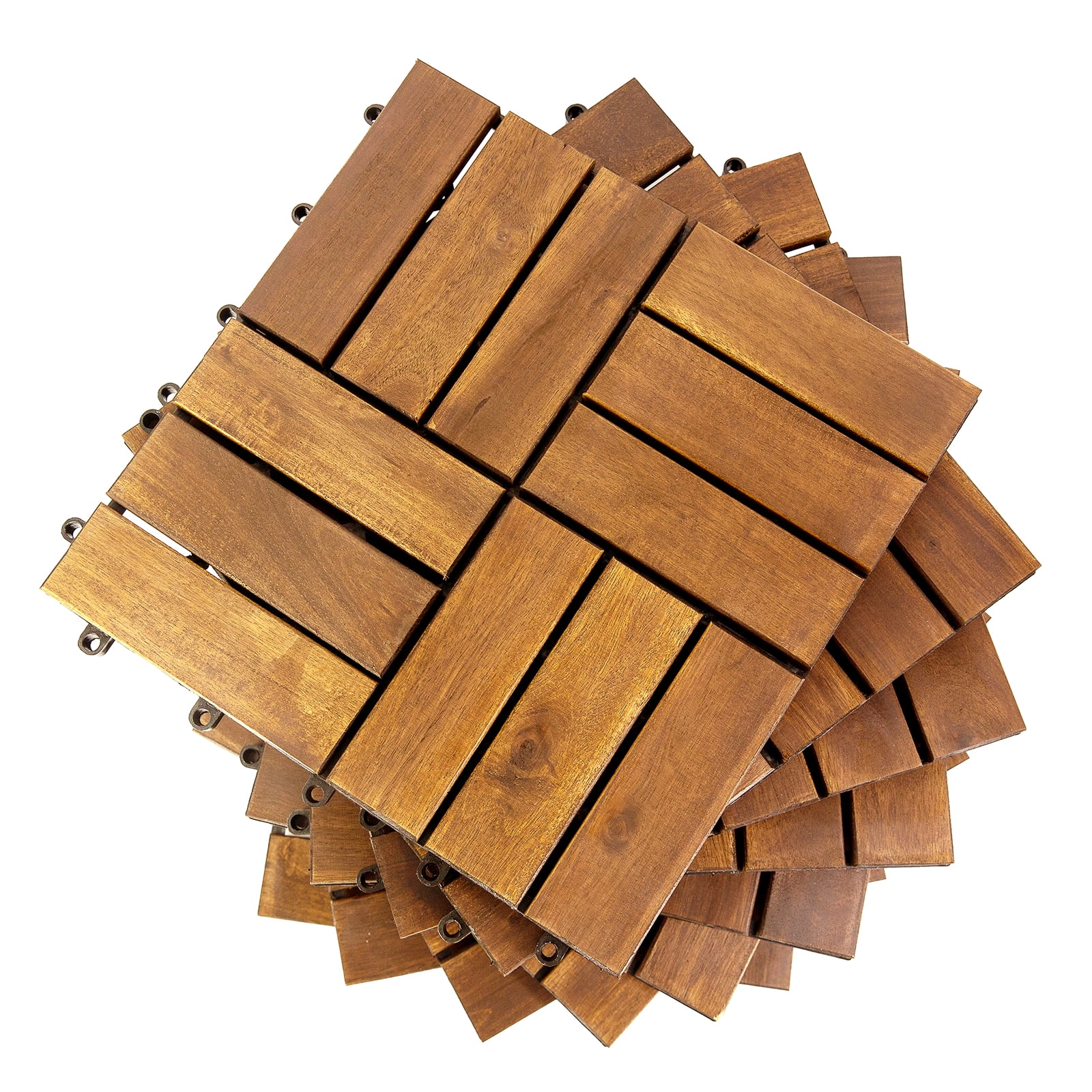 Acacia Wood Interlocking Deck Tiles 4-Pack Weatherproof Outdoor Patio Balcony Shower Floor Drainage