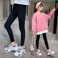 thumbnail image 3 of MXIEZI Toddler Kids Winter Fall Leather Leggings Pants for Girls 1-15T Solid Color Thick Fleece Pants Baby Lined Faux Leather Trouser, 3 of 6