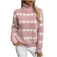 thumbnail image 1 of LOVZFMLL Women's Sweaters Acrylic Turtleneck Ribbed Pullover Heart Print Striped Casual Basic Loose Long Sleeve Tops Warm Fall Winter Clothes, 1 of 9