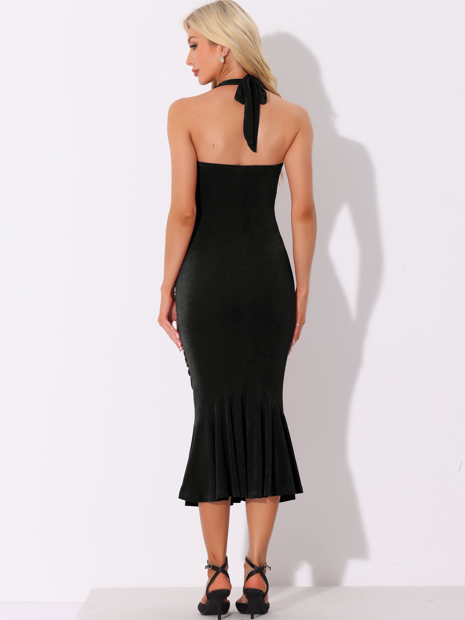 DARING DIVA Cocktail Midi Halter Sleeveless Mermaid Bodycon Dress M Black