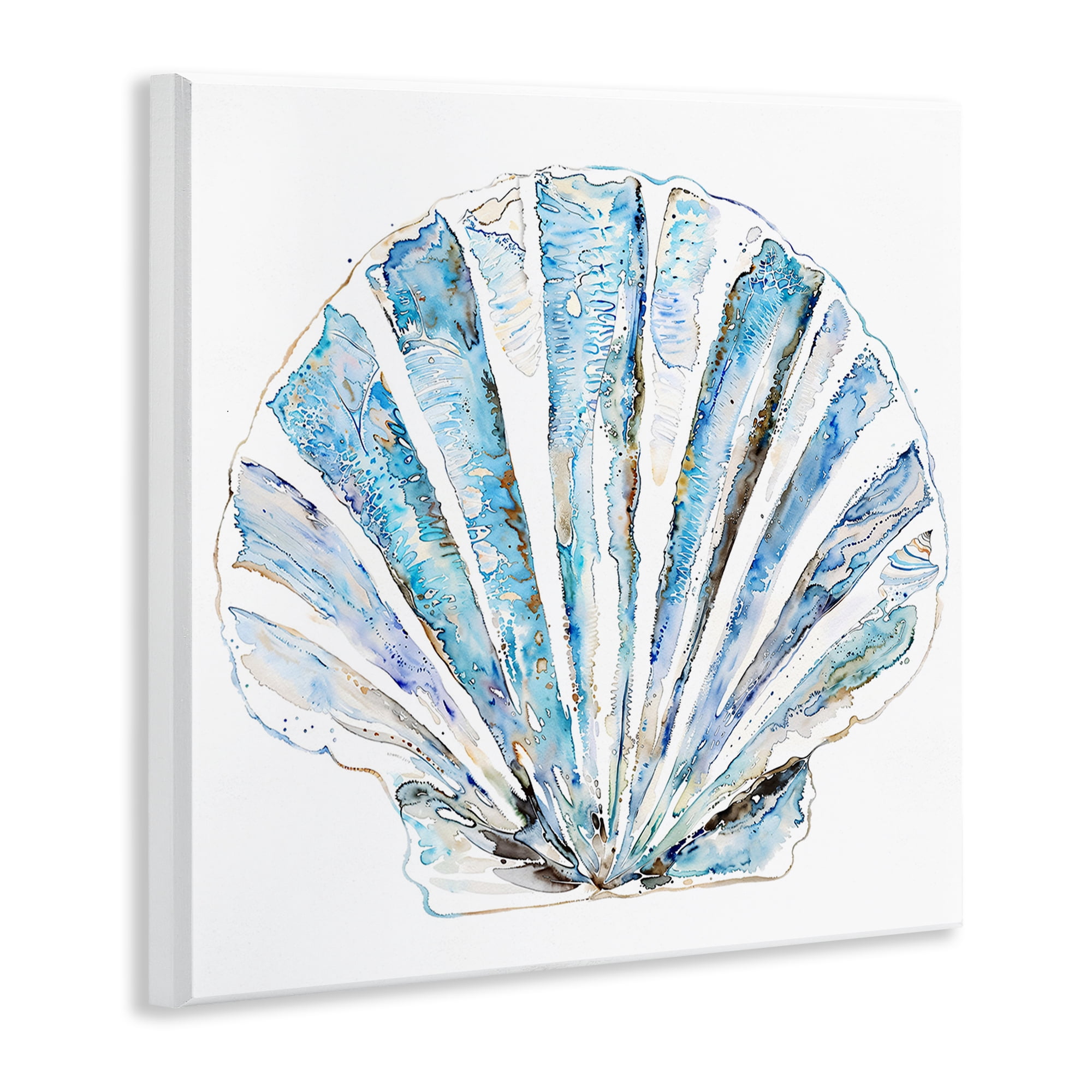 Stupell Industries Blue Clam Shell Coastal Painting Unframed Art Print Wall Art, 12 x 12