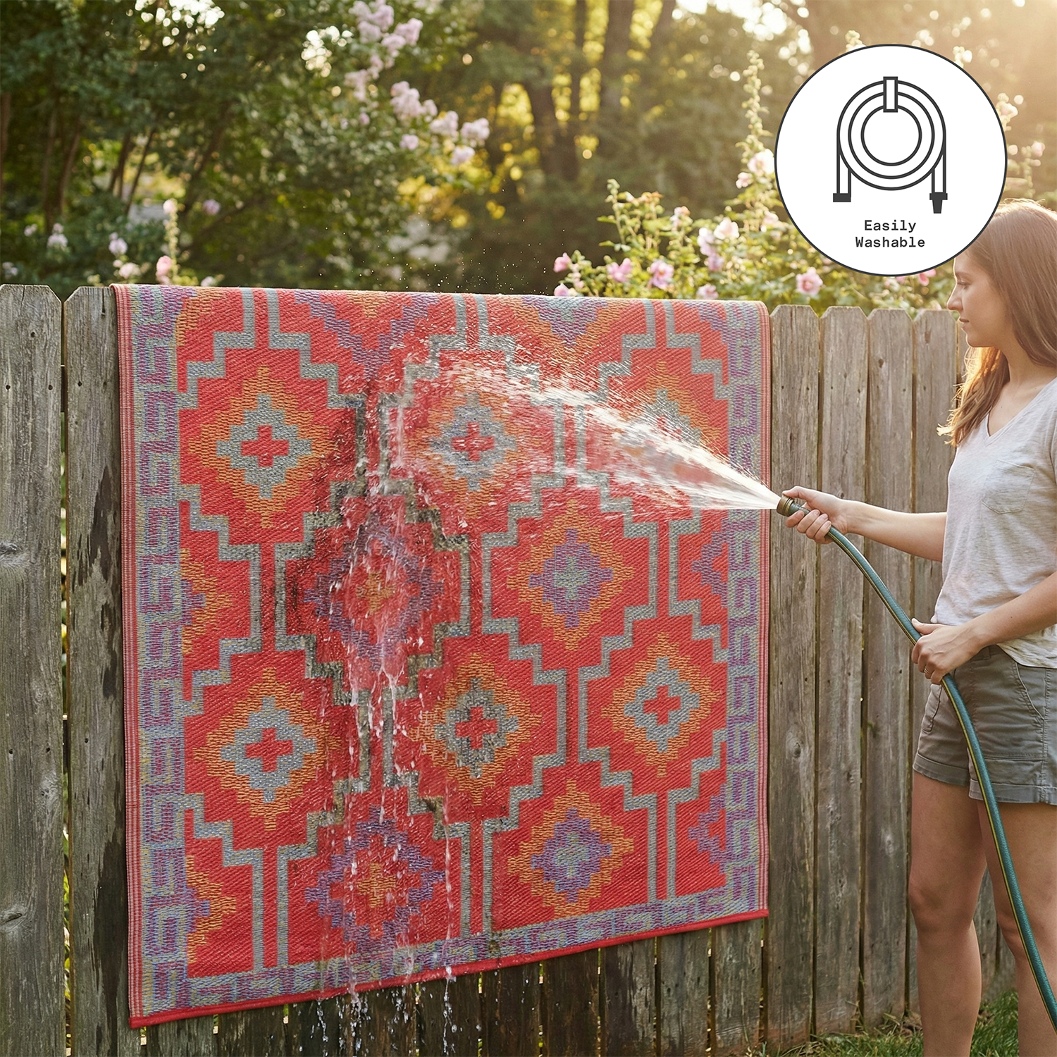 Fab Habitat Outdoor Rug - Waterproof, Fade Resistant, Crease-Free - Premium Recycled Plastic - Vintage Boho Kilim - Large Patio, Deck, Sunroom, Camping, RV - Lhasa - Orange & Violet - 8 x10 ft
