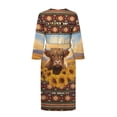 thumbnail image 4 of Yuyamidu Highland Cow Womens Robes Aztec 3/4 Sleeve Loungewear for Ladies Sunflower Robe for Women Loose Bathrobe Soft Sleepwear Size 2XL, Brown Night Gown for Sleep Spa, 4 of 7