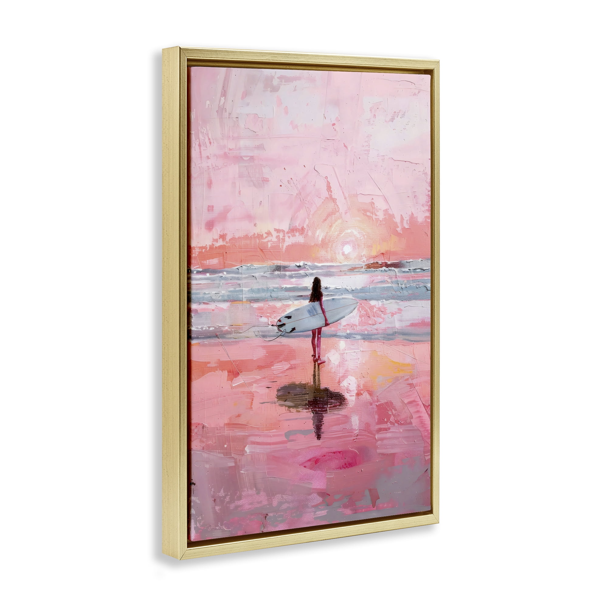 Stupell Industries Surfer at Pink Sunset Gold Framed Floater Canvas Wall Art, design by Creative Studio