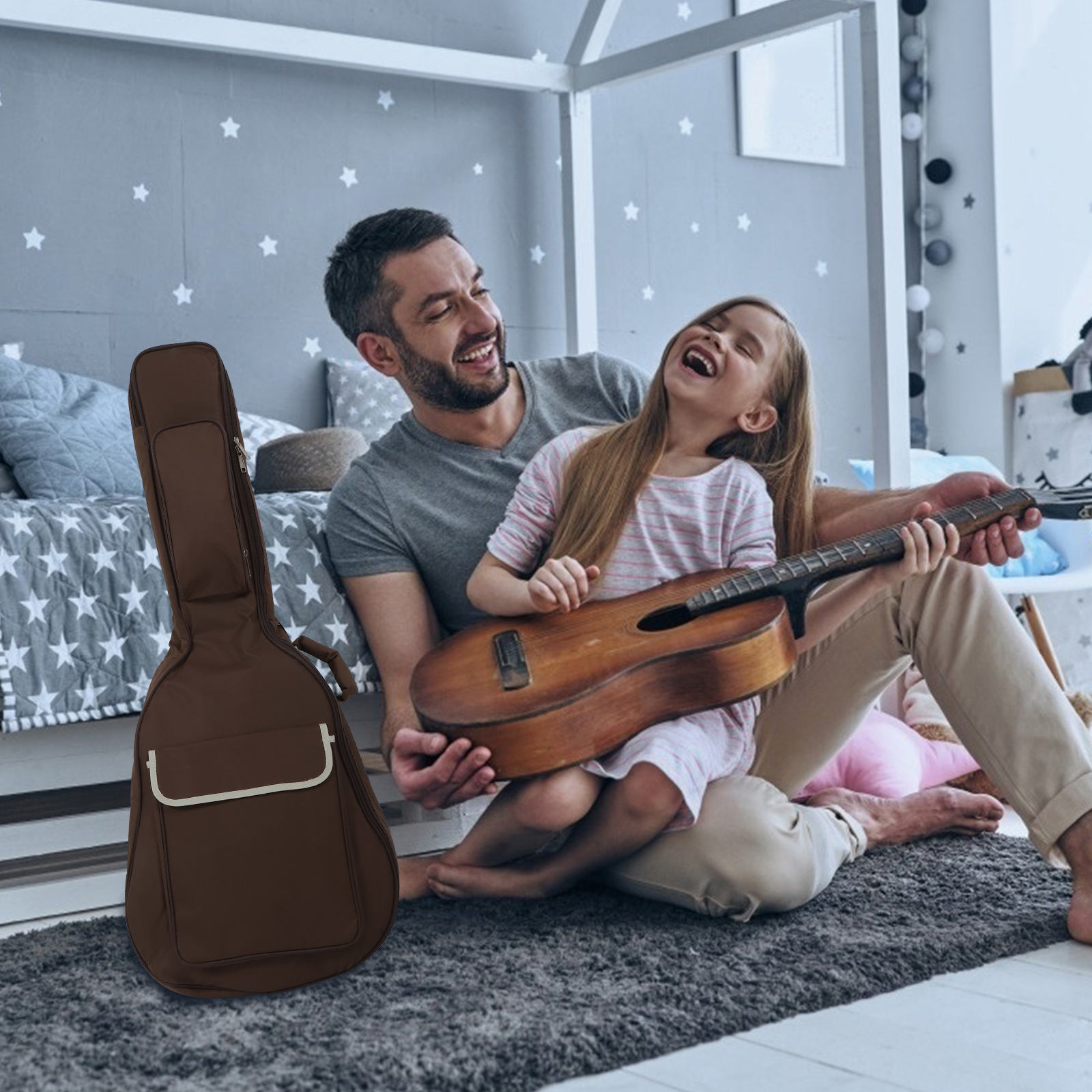 FENGGUIQU 1Pc Thickened Guitar Bag Coffee with Cotton Padding Protective Storage for Acoustic Guitar