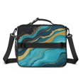 thumbnail image 2 of Blue and Gold Marble Pattern Insulated Lunch Bag with Shoulder Strap and Bottle Holder,Bento School Lunch Bag Box,11x9.5x3.5 Inches, 2 of 5