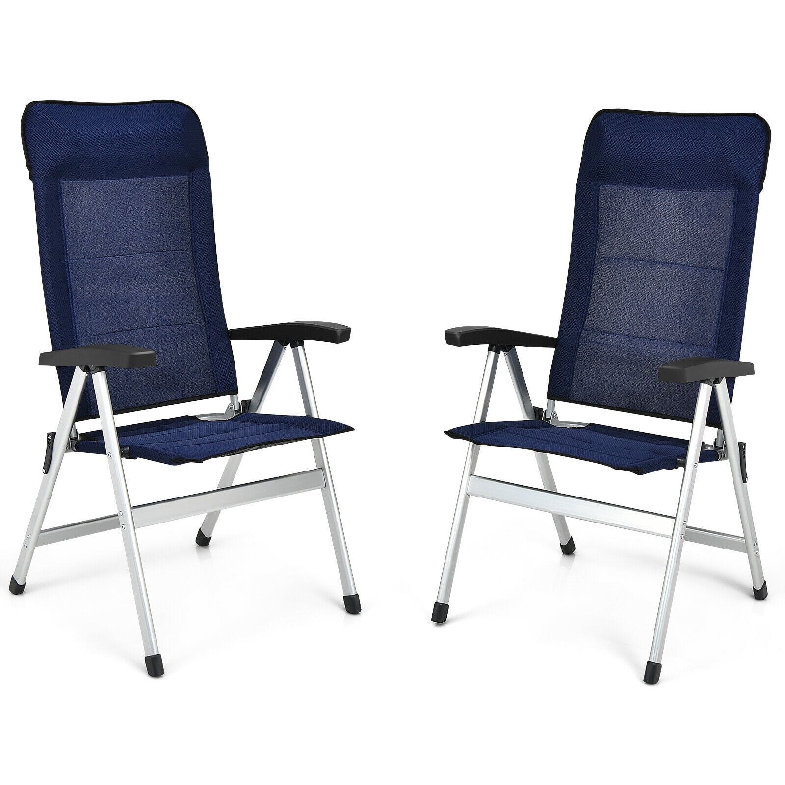 Patiojoy 2PCS Outdoor Patio Folding Dining Chairs with Reclining Backrest and Headrest Navy