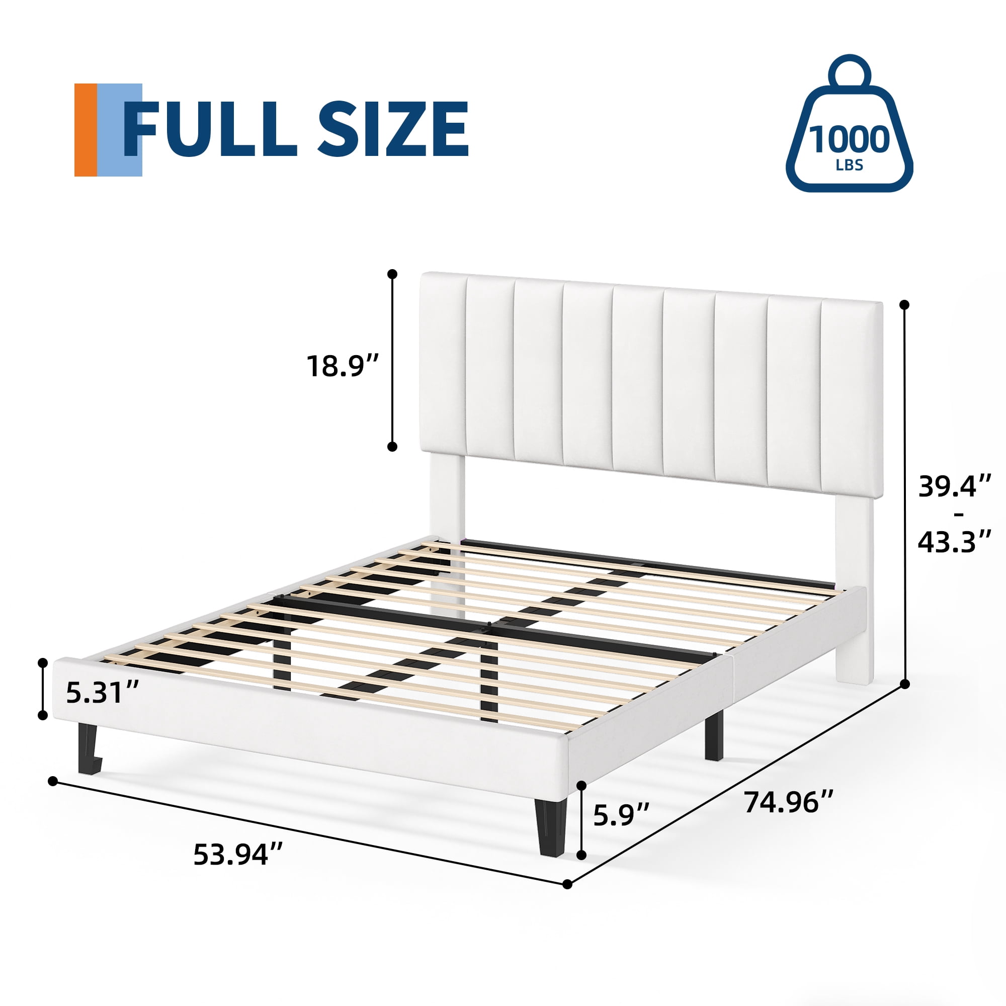 GOGRANT Adjustable Headboard and No Box Spring Needed Platform Bed Frame, Full