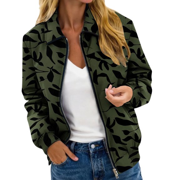 iHPH7 Lightweight Jacket Women Casual Outerwear Collared Jacket Women's Outerwear Zip Up Jackets for Women Fall Jacket Full Zip Jacket Women Dark Green L