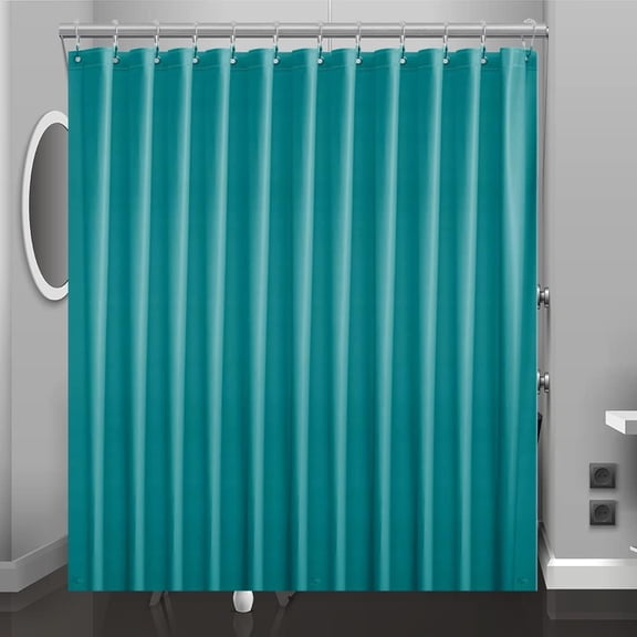 Teal Plastic Shower Curtain Or Liner, 72x72 Inch Lightweight Blue Green Coral Plastic Bathroom Shower Showroom Inner Curtain with Rustproof Metal Grommet Holes and Weighted Magnets
