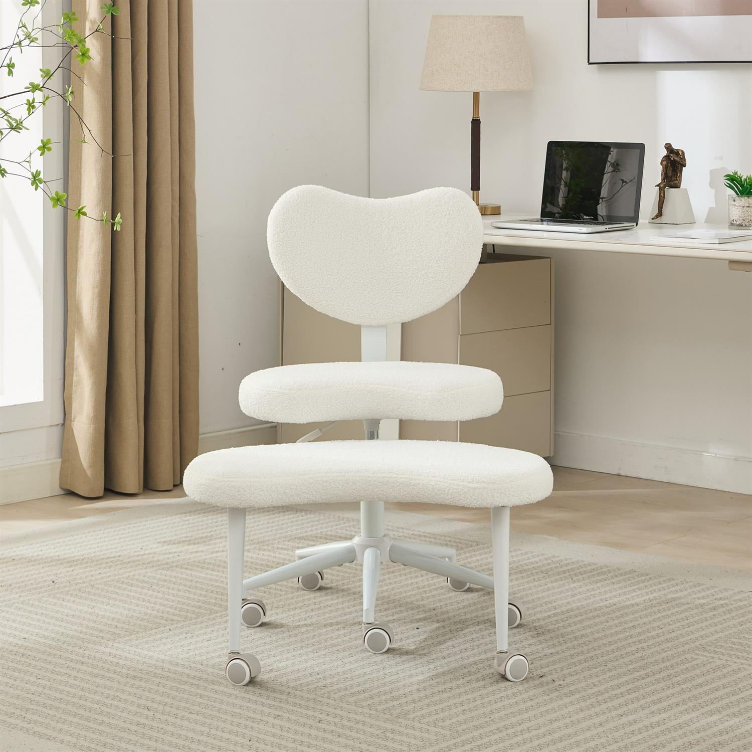 Demi Bonn 36" Desk Chair with Lumbar Support and Adjustable Stool, Meditation Chair for Home, Office, White