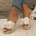 thumbnail image 6 of Women's Bow Flat Sandals Straw Open Toe Dressy Boho Summer Beach Sandals Women's Open Toe Flat Sandals Bow Knot Slides Summer Slippers Beige Women Sandal, 6 of 9