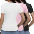 thumbnail image 4 of JFHHQ T-Shirt Basique Ajusté pour Femmes, Manches Courtes, Confort Décontracté, 3 Pcs MPink, 4 of 6