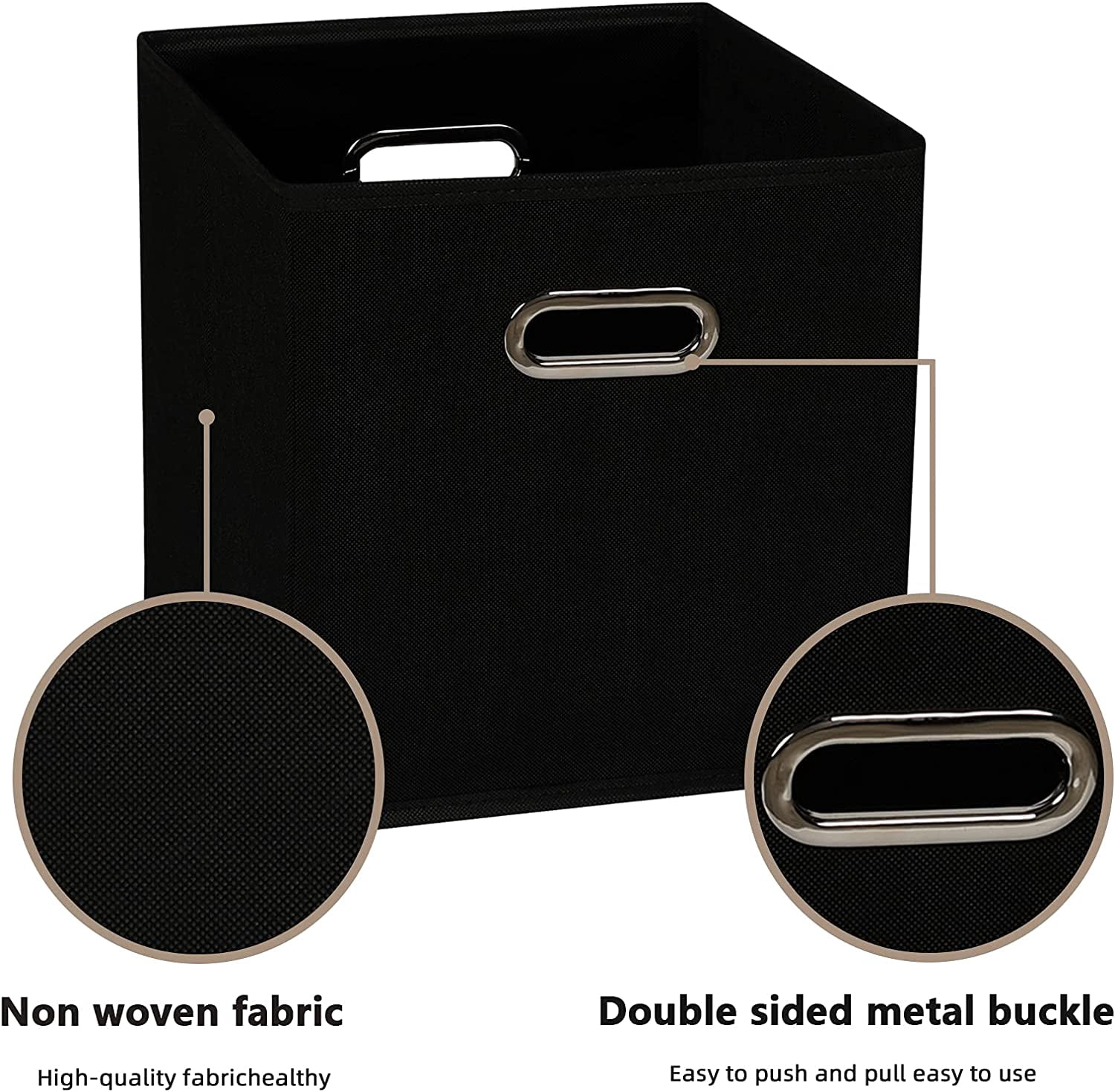 RGHJAR-Fabric Cloth Storage Bins,Fabric Cube Organizer with Dual Handles Foldable Cube Storage Baskets for Home Bedroom Storage,Set of 6, Black