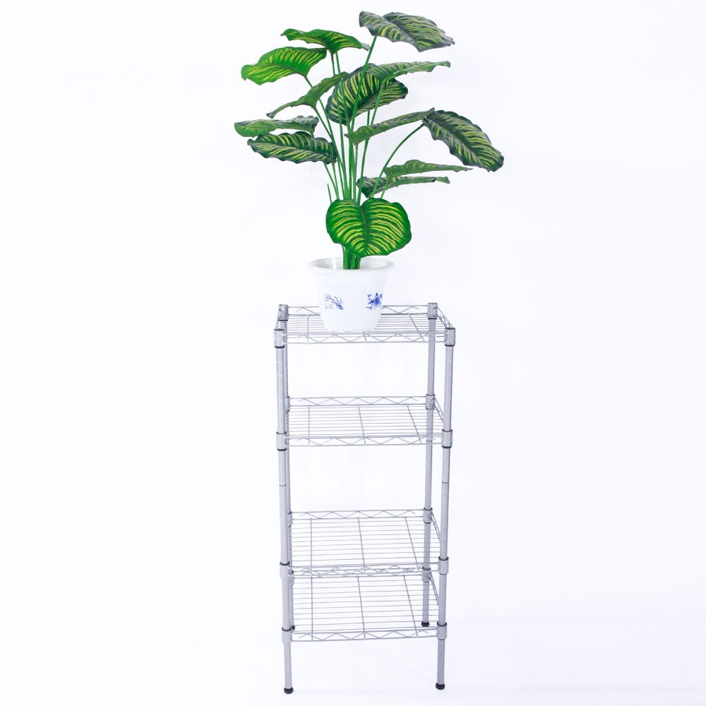 Kepooman 4-Shelf Rectangle Metal Storage Rack, Silver Gray Kepooman 4-Shelf Rectangle Metal Storage Rack, Silver Gray