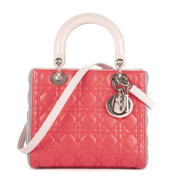 Pre-Owned Dior Pink Medium Lady Dior Zip PM Handbag Cannage Calfskin
