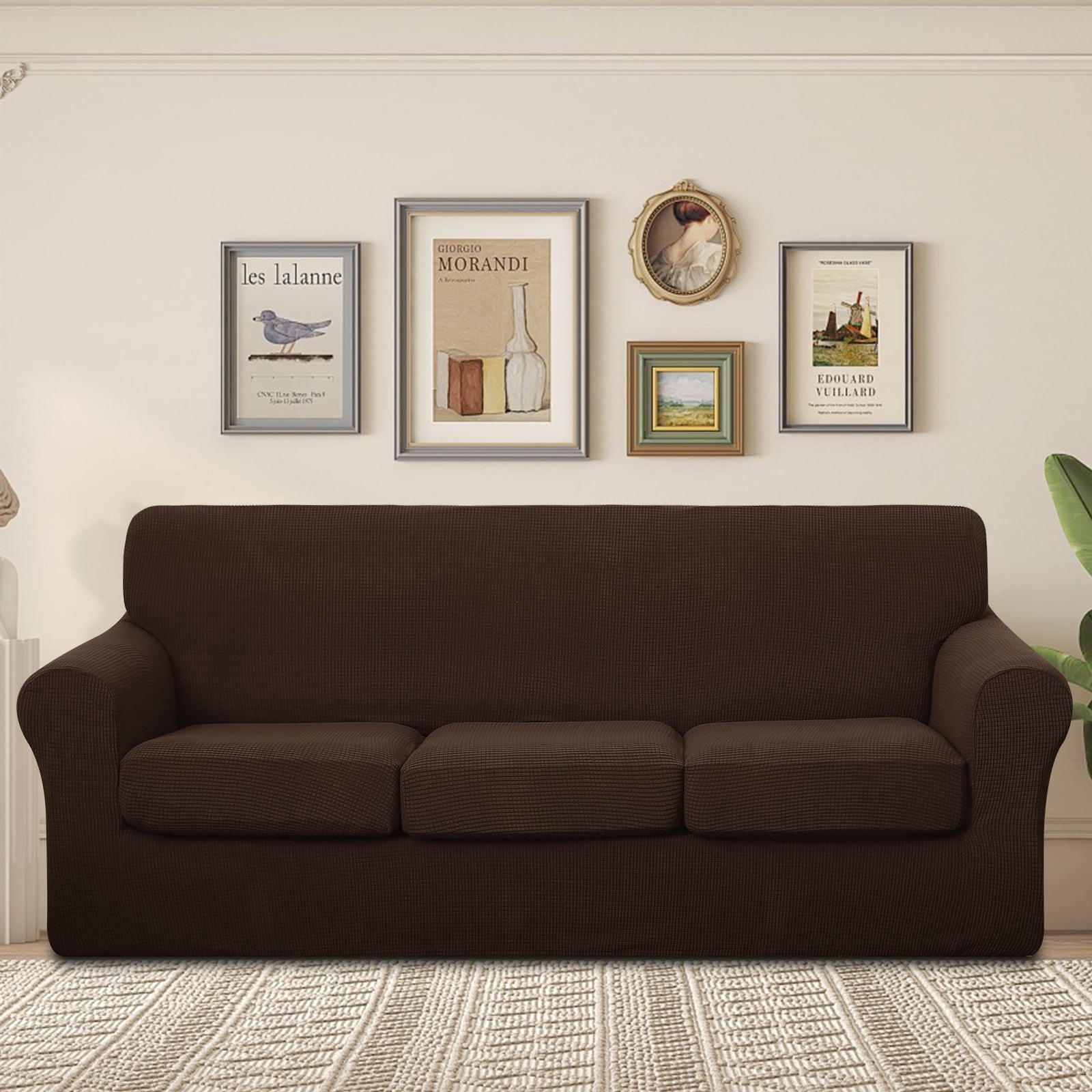 U-NICE HOME 4-Piece Stretch Sofa Cover for 3-Cushion Couch  Pet-Friendly, Chocolate