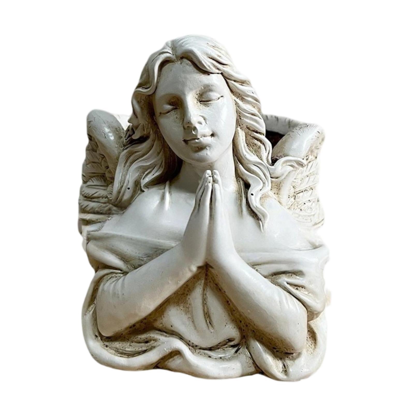 Nishiyuenyi Praying Angel Bust Garden Statue Planter Plant Pot Gift Sculpture Outdoor Figurine Container White for Table Centerpiece Desk