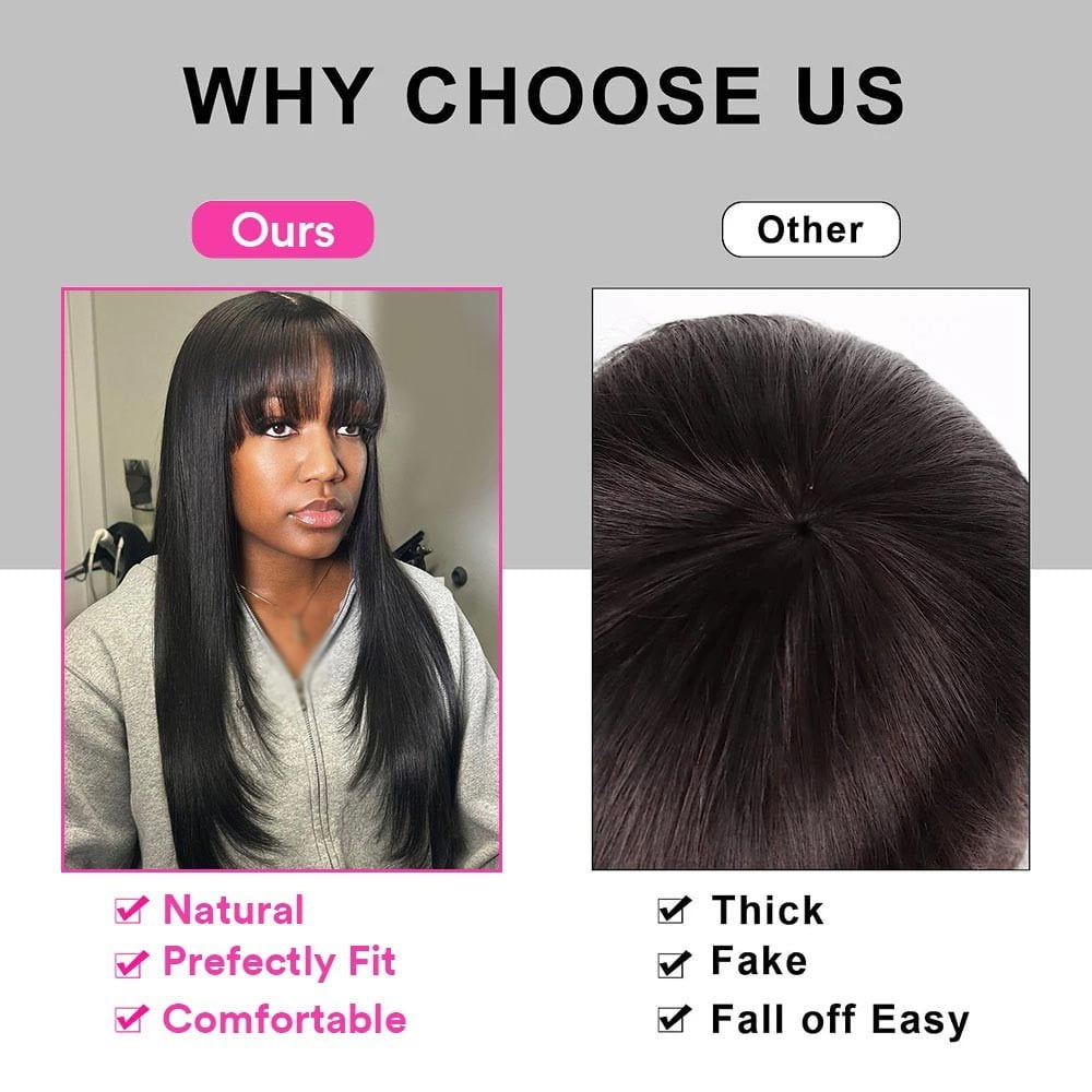 Straight 3x1 MIddle Part Lace Wigs with Bangs Brazilian Human Hair Wigs