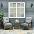thumbnail image 2 of Outsunny Patio Bistro Set PE Rattan Garden Sofa Set 3 Pieces Grey, 2 of 10