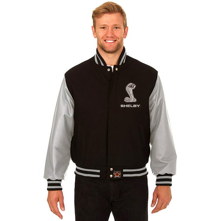 JH Design Carroll Shelby Men’s Wool & Leather Varsity Jacket with Embroidered Applique