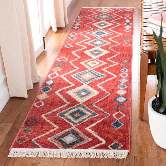 Safavieh Farmhouse Beulah Tribal Polyester Runner Rug, Red/Gold, 2'2" x 5'