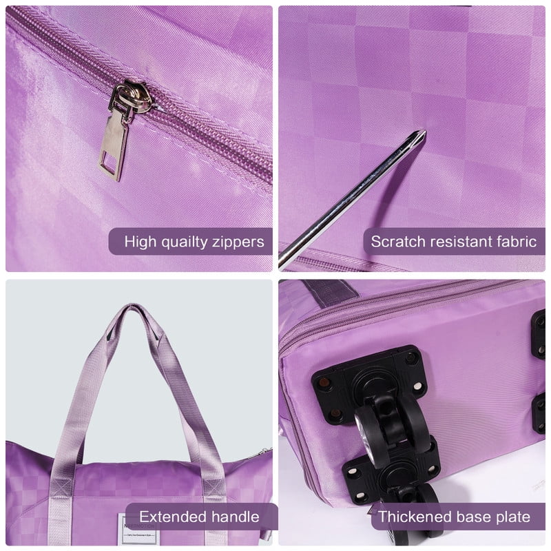 NBERMOTION Expandable Rolling Duffle Bag - Large Carry-On With Spinner Wheels, Foldable Weekend Travel Bag, 28-58L Capacity(Purple)